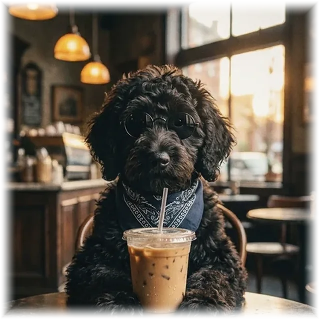 The same dog as custom cafΓ© artwork